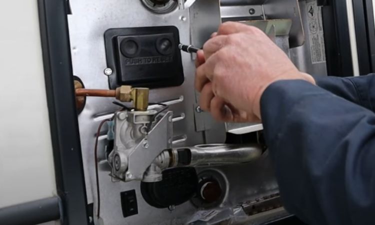 removing the thermostat cover of suburban rv water heater