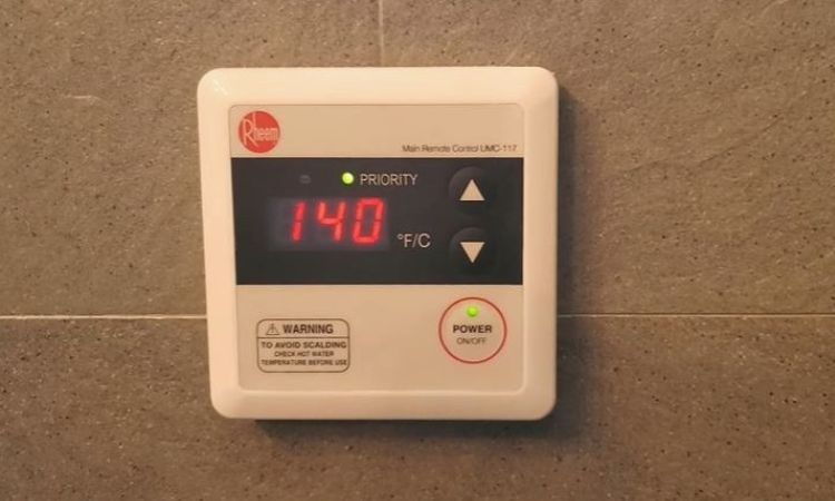 how to set rheem tankless water heater to 140